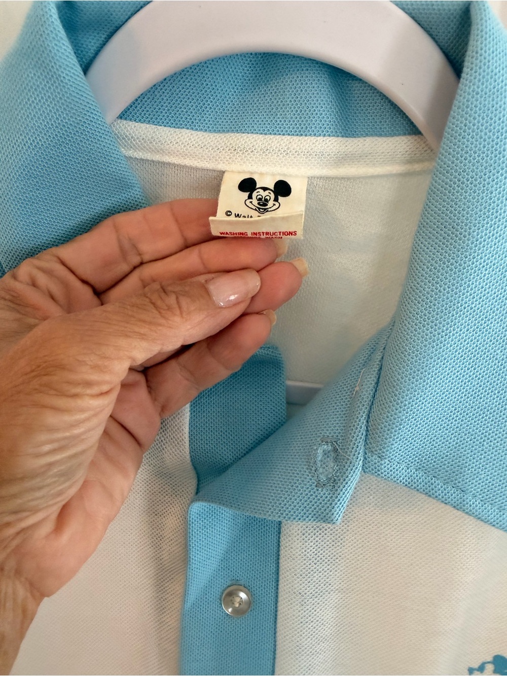 Men's Vintage Mickie Polo Shirt in Light Blue and Cream - Vintage Style - Picture 7 of 12